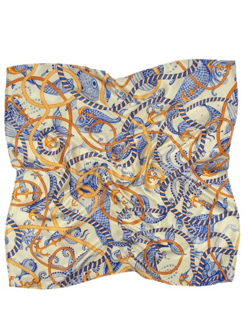AD7-024 Jedwabna apaszka z motywem morskim 68x68cm